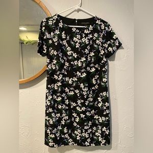 Banana Republic Woman Black Floral Short Sleeves Midi Dress
